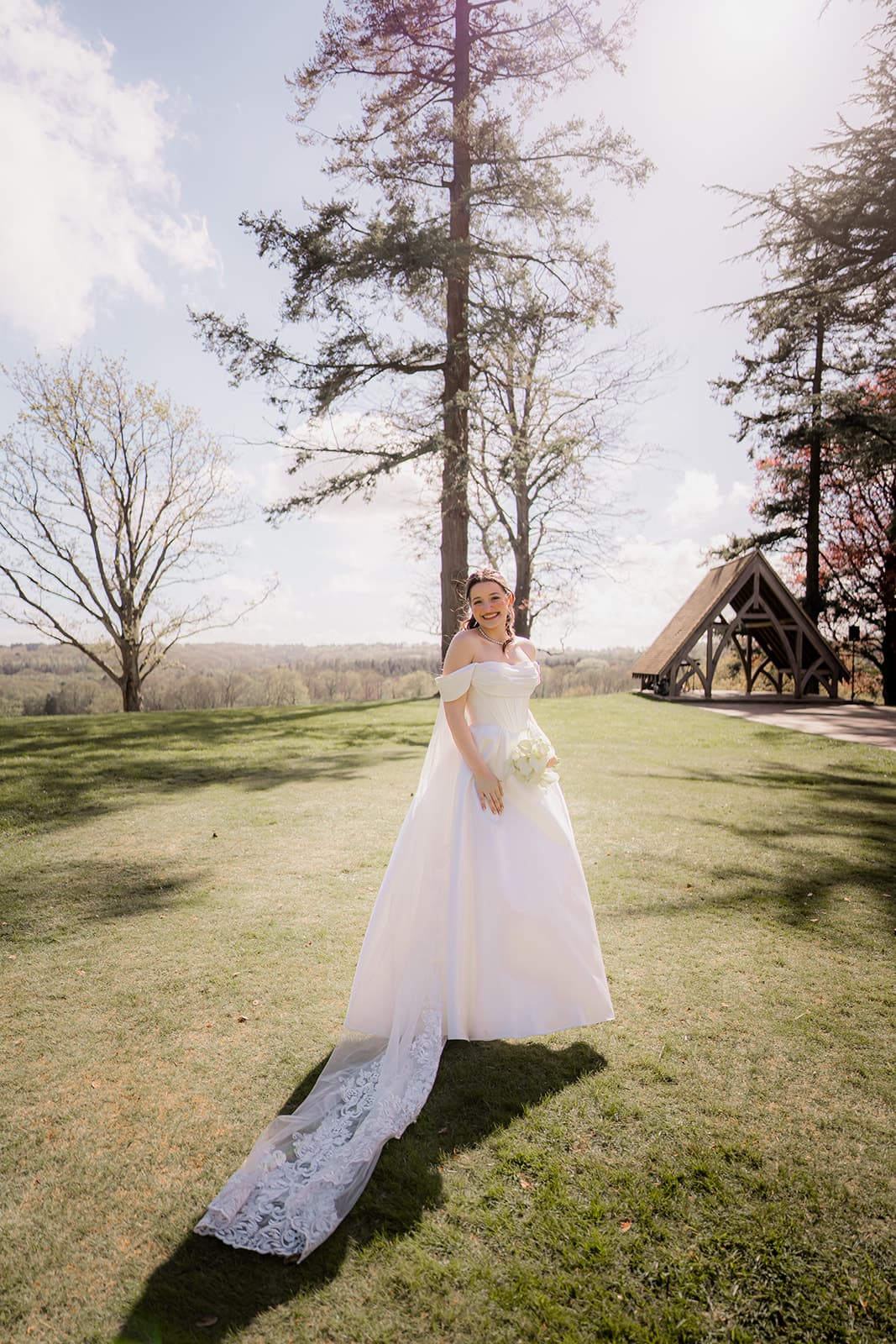 Bride portrait in the grounds of Highley Manor at golden hour