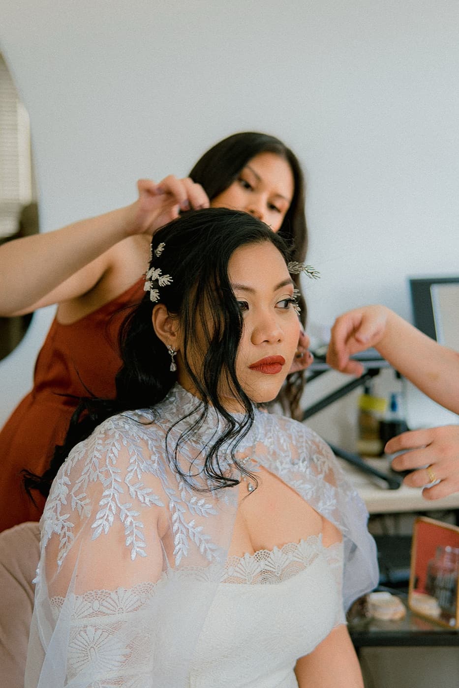 Bride getting ready, wedding morning photography London