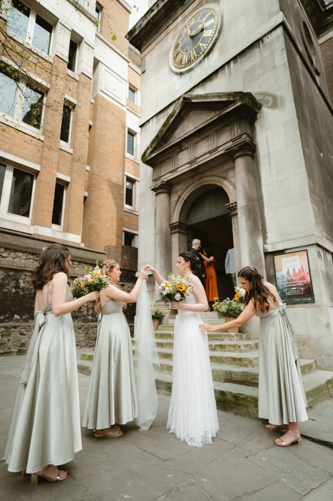 Bride arriving at All Hallows-on-the-Wall church, City of London