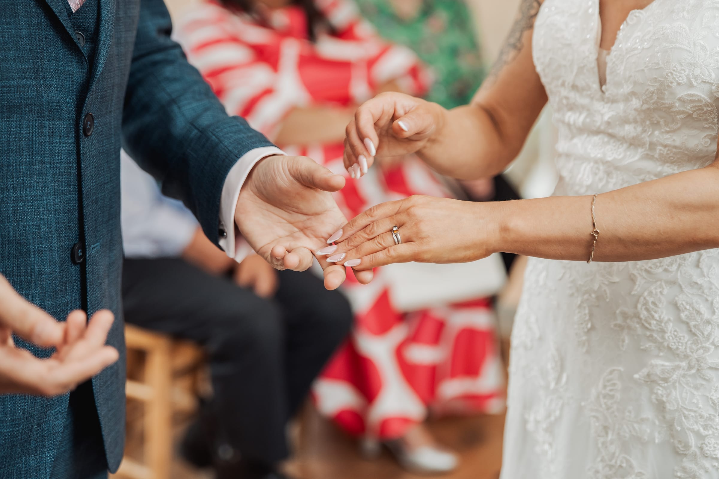 The ring exchange at an intimate civil wedding ceremony