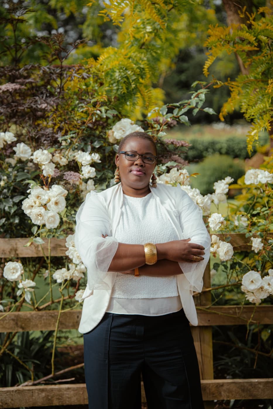 Cinematic headshot with flowers, natural portrait photography in London by Evocation Photography
