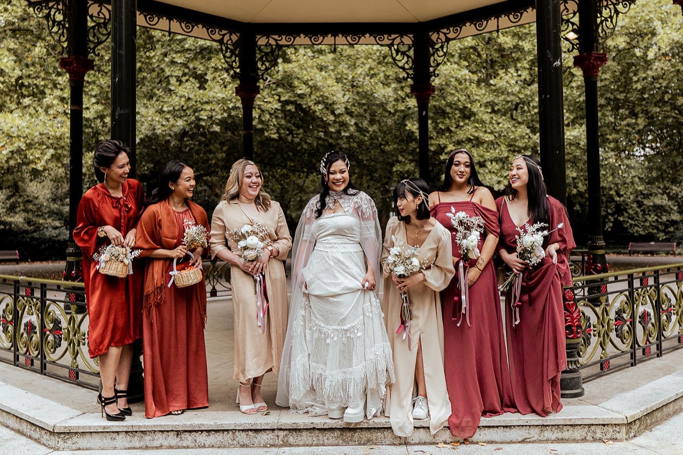 Bridal party group photo in Battersea Park — London wedding photography